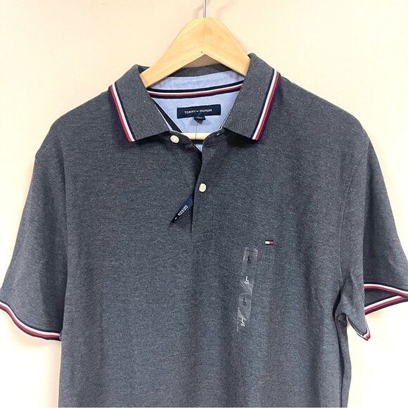 Tommy Hilfiger solid wicking grey polo Sz L - Picture 3 of 10